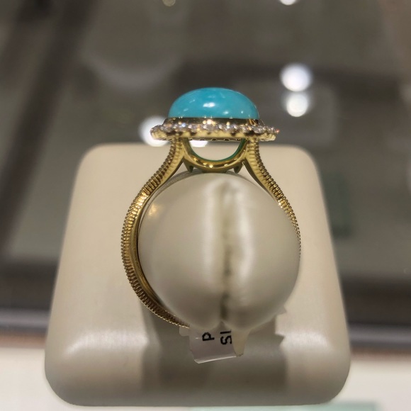 BN• Sloane Street 18kt YG Amazonite & Diamond Ring - Picture 5 of 7